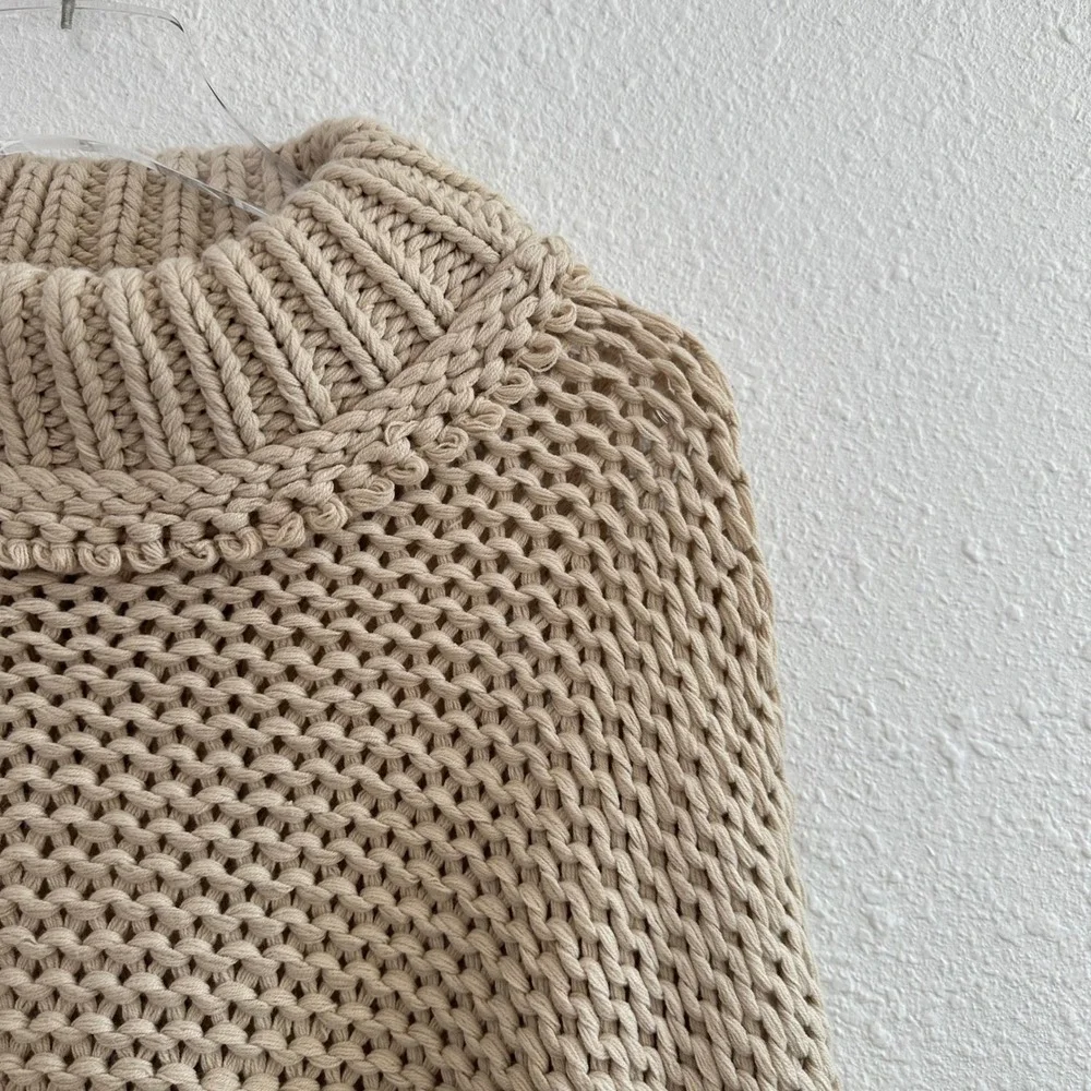 Free People My Only‎ Sunshine Sweater Womens Large Beige Mock Neck Chunky Knit